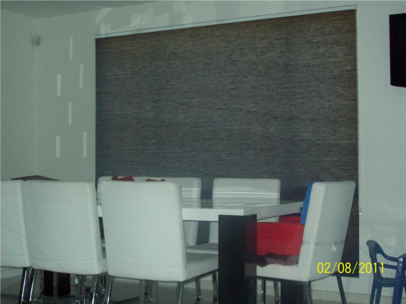 Black light filter honeycombs in dining room