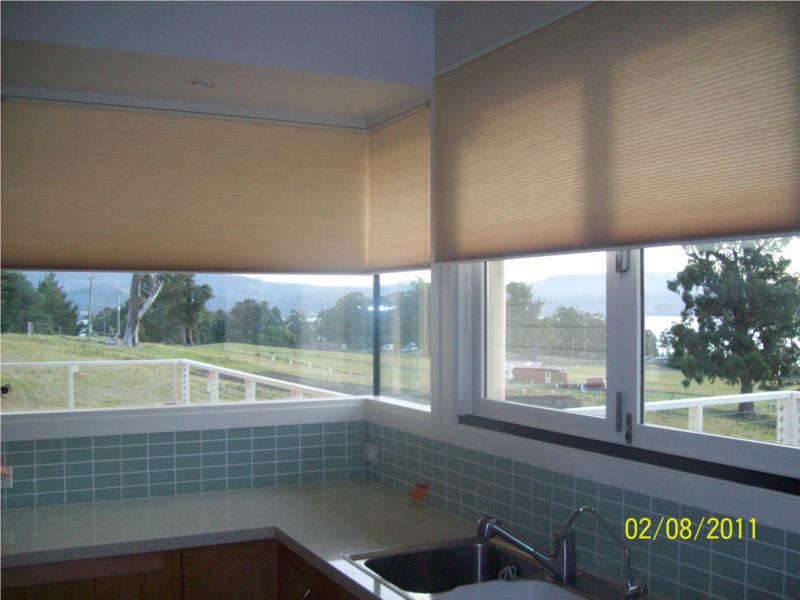 View light filter honeycombs in kitchen