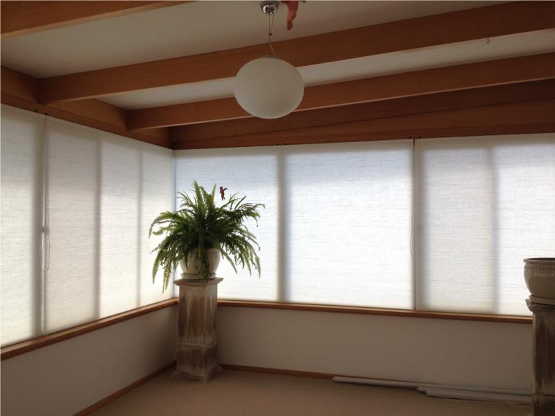 View light filtering honeycombs in master bed suite