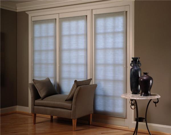 Honeycomb light filtering honeycomb blinds on French doors
