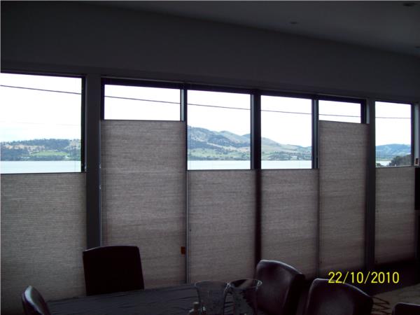 4 View top down bottom up light filtering honeycomb blinds partially open