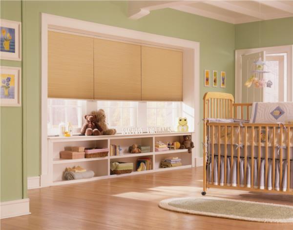 Portrait double cell cordless blockout  honeycomb blinds in nursery