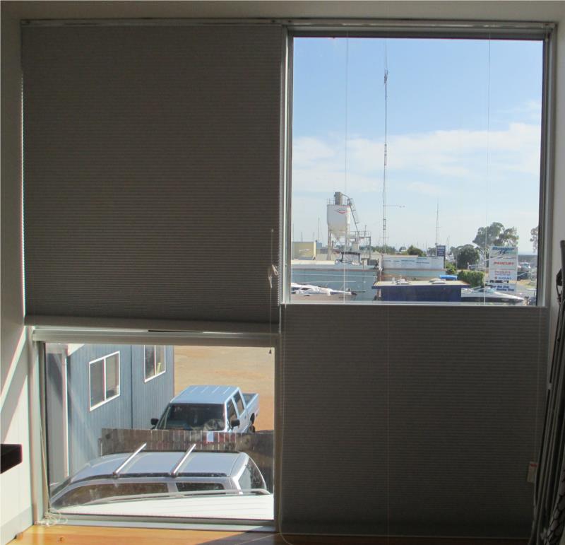 Grand Designs home Paynesville Victoria top down bottom up honeycombs in blockout