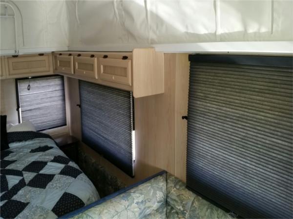 Primrose Sands Caravan Black Honeycomb blinds